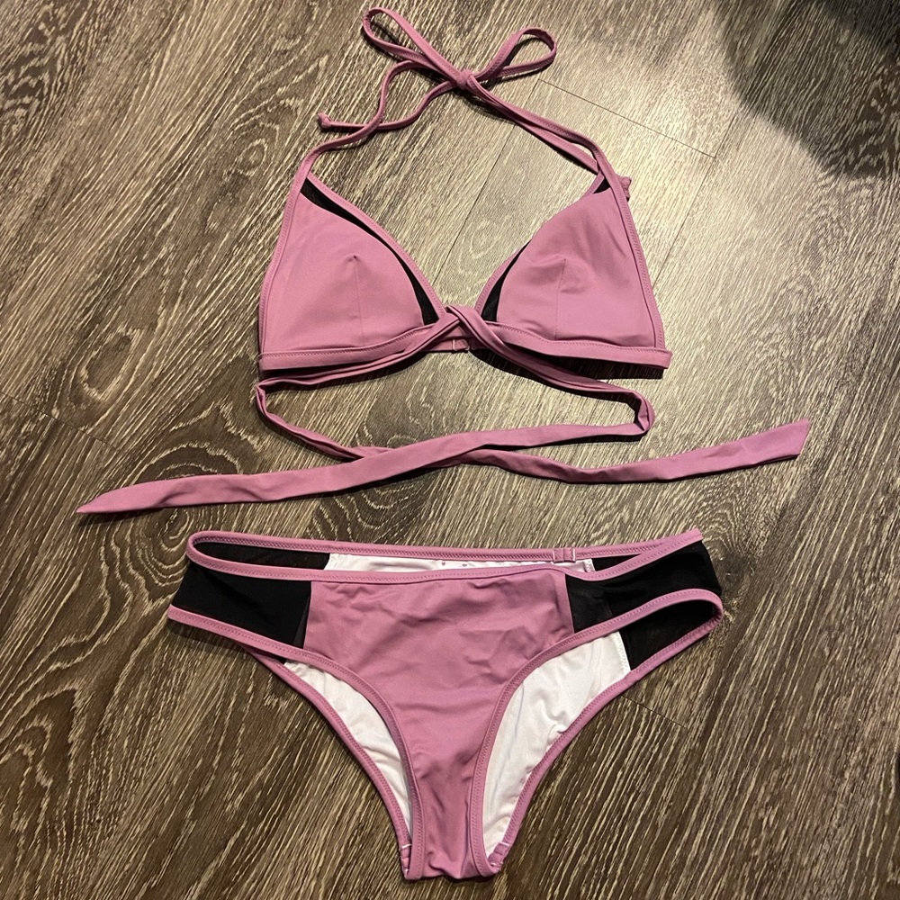 PINK Mauve Wrap Tie Bikini Set